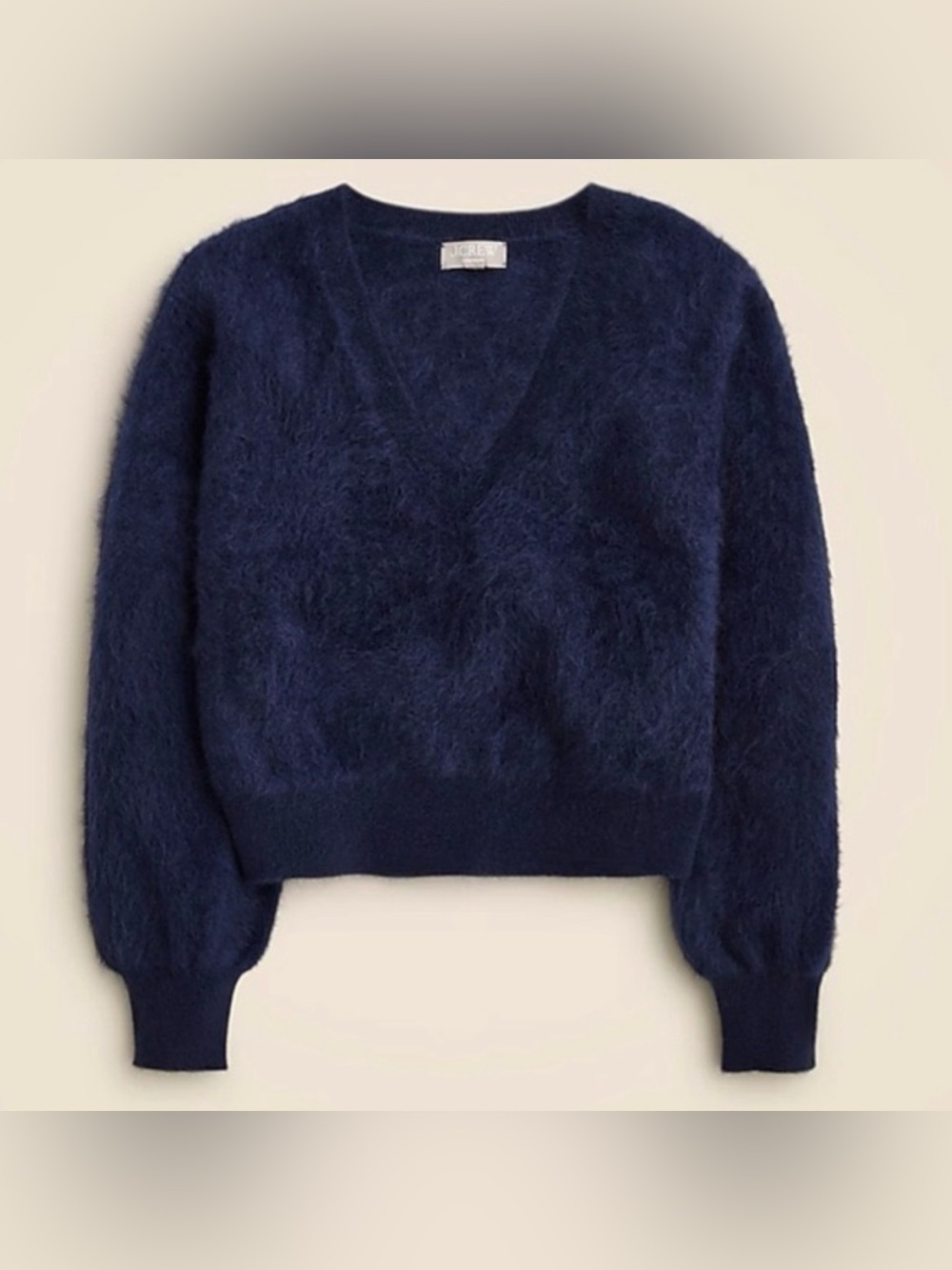 NWOT J.Crew Brushed Cashmere Cropped V-neck in Navy Blue Sweater XS